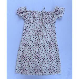 floral mini dress with an off-the-shoulder neckline and a lace-up front Medium